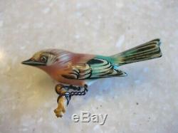 Genuine Vintage TAKAHASHI Carved & Hand Painted Lacquer Bird Pin Brooch
