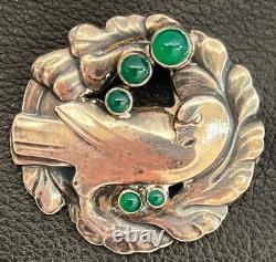 Georg Jensen Pin Brooch #165 Green Chrysoprase Dove Vintage Sterling Silver 925