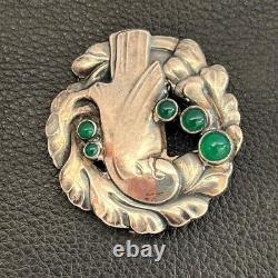 Georg Jensen Pin Brooch #165 Green Chrysoprase Dove Vintage Sterling Silver 925
