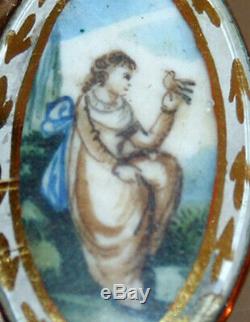 Georgian Pendant Brooch c1800 Painting Lady & Bird on Porcelain Set in 12k Gold