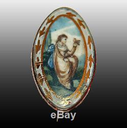Georgian Pendant Brooch c1800 Painting Lady & Bird on Porcelain Set in 12k Gold