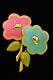 Givenchy Signed Pin Brooch Flower Pink Blue Brushed Gold Vintage Runway Bin5b
