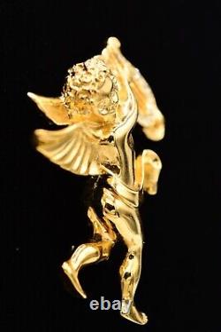 Givenchy VIntage Angel Pin Brooch Harp Gold Rhinestone Runway Signed 1980s BinAH