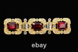 Givenchy Vintage Bar Pin Brooch Red Baguette Crystal Baguette Signed 1980s BinAC