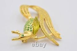 Givenchy Vintage Bird Pin Brooch Brushed Gold Green Crystal Bird Runway BinJ