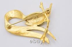 Givenchy Vintage Bird Pin Brooch Brushed Gold Green Crystal Bird Runway BinJ