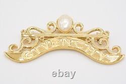 Givenchy Vintage Logo Pin Brooch LARGE 4 Pearl Gold Runway Signed 1980s BinAP
