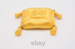 Givenchy Vintage Pin Brooch 4G Logo Puffy Pillow Brushed Gold Signed 1980s BinAJ