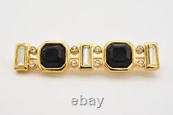 Givenchy Vintage Pin Brooch Black Baguette Crystal Bar Signed Runway 1980s BinAP