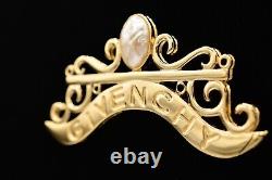 Givenchy Vintage Pin Brooch LARGE 4 Logo Large Pearl Gold Runway Signed BinAP