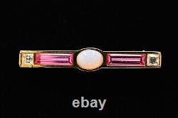 Givenchy Vintage Pin Brooch Opal Pink Baguette Crystal Bar Signed Runway BinAJ