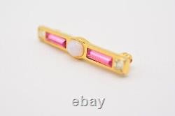 Givenchy Vintage Pin Brooch Opal Pink Baguette Crystal Bar Signed Runway BinAJ