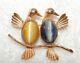 Gold Filled Brooch Birds With Cat Eye Stones Signed Vintage Creed