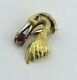Gold Plated. 14 Ctw Pink Sapphire Egret Bird Pin Brooch Estate Vintage