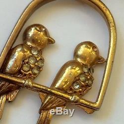 Gold Tone Parakeet Bird Love Birds Birdcage Swing Brooch Pin Budgie Vintage Vtg
