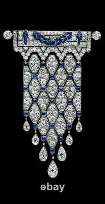 Gorgeous Art Deco Royal Style Blue Sapphire With Shiny White CZ Vintage Brooches