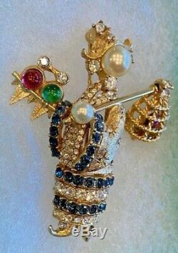 Gorgeous Vintage CINER Gold Plated Oriental Lady Bird Catcher Brooch