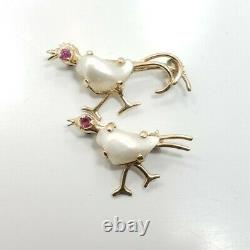 Great Vintage Mid Century Estate 14k Yellow Gold Pearl Bird pair of Brooches