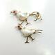 Great Vintage Mid Century Estate 14k Yellow Gold Pearl Bird Pair Of Brooches