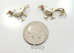 Great Vintage Mid Century Estate 14k Yellow Gold Pearl Bird pair of Brooches