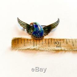 Guilloche bird brooch antique enamel pin spread eagle bird in flight