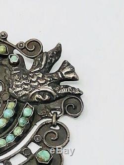 Gustavo Martinez Bird Sterling Pendant Pin Brooch Turquoise Amethyst Mexico VTG