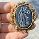 Huge Neoclassical Goddess Birds Flowers Black Carved Cameo Glass Brooch Pendant