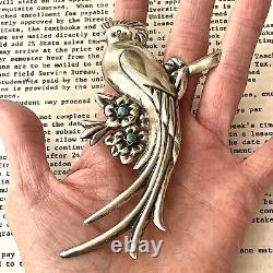 HUGE Turquoise Bird Pendant 4.5 Mexico Sterling Silver VTG 28g 925 Antique Puff