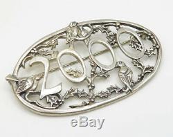 H&H DEMATTEO 925 Silver Vintage 2000 Birds On Floral Branches Brooch Pin BP1584