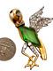 H Pomerantz Vintage Figural Bird Brooch, Diamond Shaped Green Rhinestone