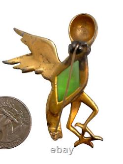 H Pomerantz Vintage Figural Bird Brooch, Diamond Shaped Green Rhinestone