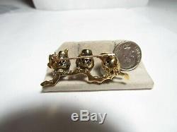 Hand Made Vintage 14k Solid Gold 3 Bird Brooch / Pin With Tahitian 9 MM Pearls