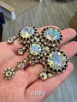 Hollycraft 1950s Vintage Rivoli Rhinestone Brooch Pin As Is Aurora Borealis