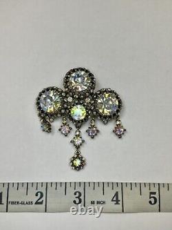 Hollycraft 1950s Vintage Rivoli Rhinestone Brooch Pin As Is Aurora Borealis