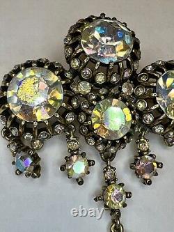 Hollycraft 1950s Vintage Rivoli Rhinestone Brooch Pin As Is Aurora Borealis