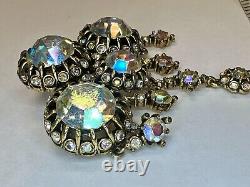 Hollycraft 1950s Vintage Rivoli Rhinestone Brooch Pin As Is Aurora Borealis