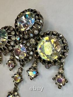 Hollycraft 1950s Vintage Rivoli Rhinestone Brooch Pin As Is Aurora Borealis