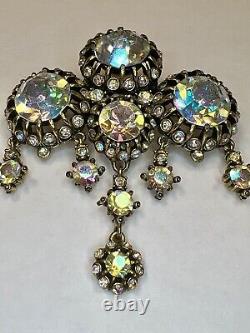 Hollycraft 1950s Vintage Rivoli Rhinestone Brooch Pin As Is Aurora Borealis