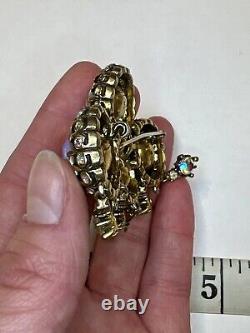 Hollycraft 1950s Vintage Rivoli Rhinestone Brooch Pin As Is Aurora Borealis