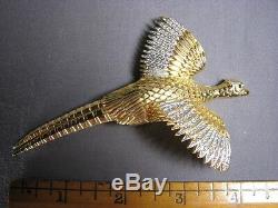 Huge 3D Goldtone 4-1/2 Rhinestone Bird Pin DeRosa Vintage Sporting Brooch