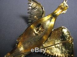 Huge 3D Goldtone 4-1/2 Rhinestone Bird Pin DeRosa Vintage Sporting Brooch