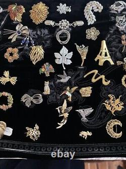 Huge Lot of 70 Vintage Cat Bird Etc Brooches Aurora Borealis Christmas