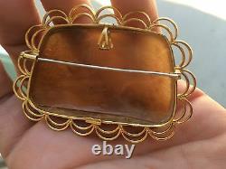 Huge Vintage18k Gold Cameo Pin Brooch pendant lady bird flowers Make Offer