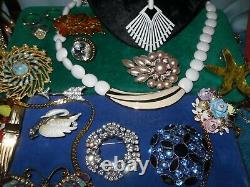 Huge Vintage / Retro Jewelry Lot Brooches Rings Cameos Lalique Bird