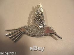 Hummingbird Pin 925 Mexican Sterling Silver Bird Figure Brooch Mexico Vintage