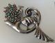Important Vintage Mexican Silver Brooch Signed Peacock With Turquoise Stones