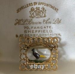 Intaglio Reverse Carved Painted Essex C Pheasant Bird Brooch Pin Antique Vintage