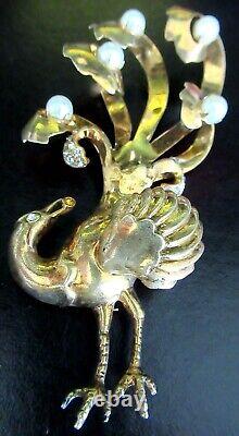JOLLE Sterling Silver Gold Vermeil Huge Bird of Paradise Vintage Pin Brooch