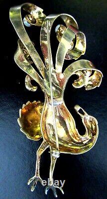 JOLLE Sterling Silver Gold Vermeil Huge Bird of Paradise Vintage Pin Brooch