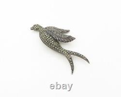 JUDITH JACK 925 Sterling Silver Vintage Marcasite Bird Brooch Pin BP7038